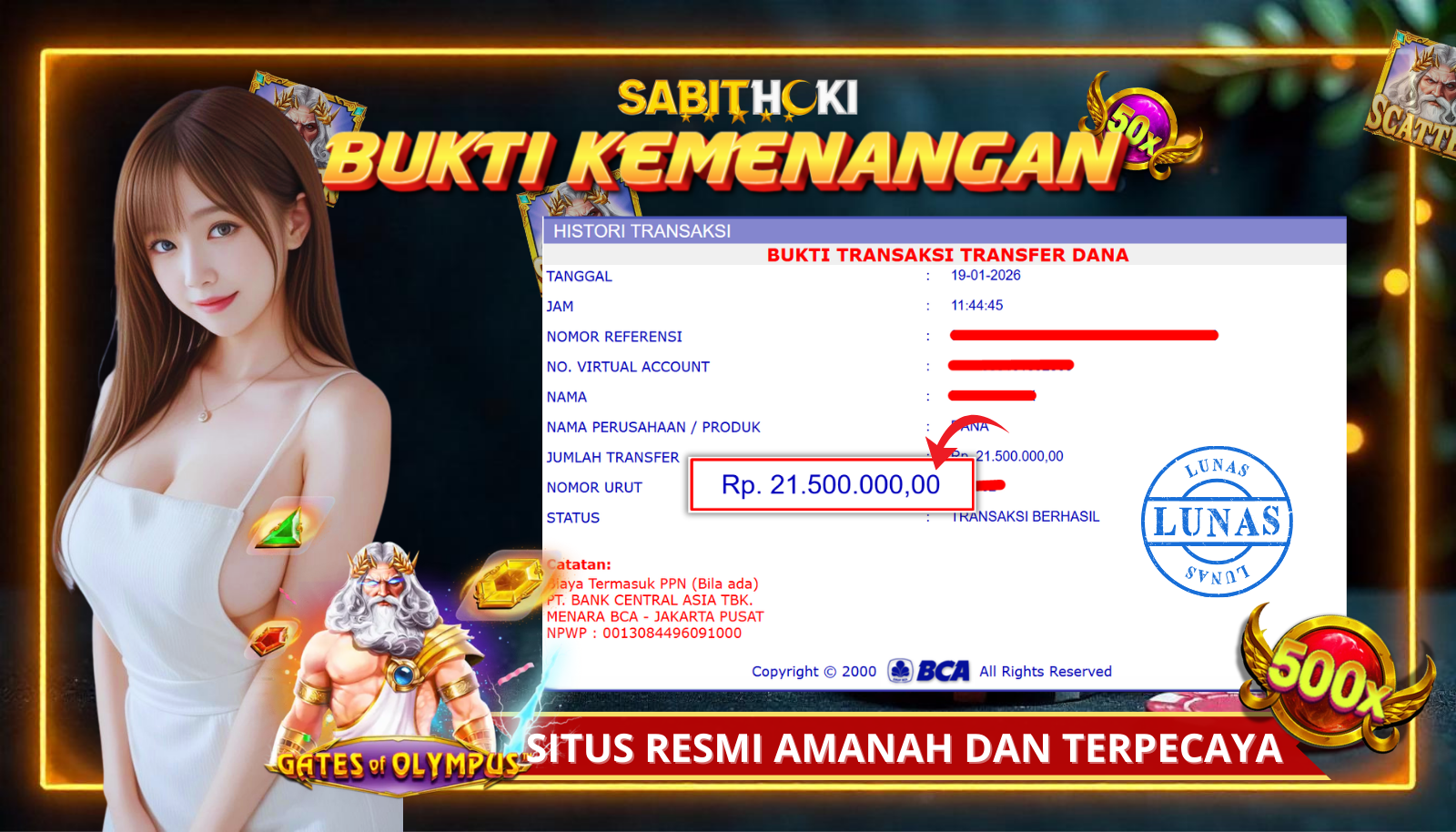 SELAMAT KEPADA MEMBER SETIA SABITHOKI BERHASIL JACKPOT DI PERMAINAN GATES OF OLIMPUS 